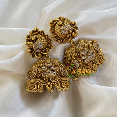 Premium AD Stone Lakshmi Temple Jhumkas-Peacock-G6121