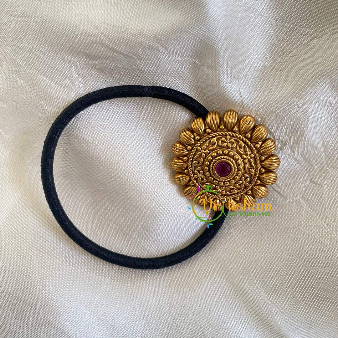 Festive Wear Hair bands-Gold Pendant Rubber Band-Maroon-H236