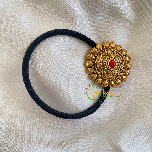 Festive Wear Hair bands-Gold Pendant Rubber Band-Coral-H237