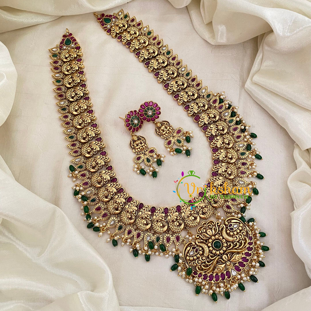 Premium Maanga Peacock Bridal Haram-Green Bead-G8751