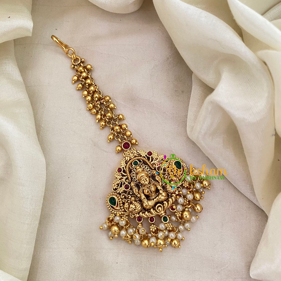 Premium Cluster Ghungroo Lakshmi Maang Tikka -Gold Bead and Pearl-G8781