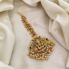 Premium Cluster Ghungroo Lakshmi Maang Tikka -Gold Bead and Pearl-G8781