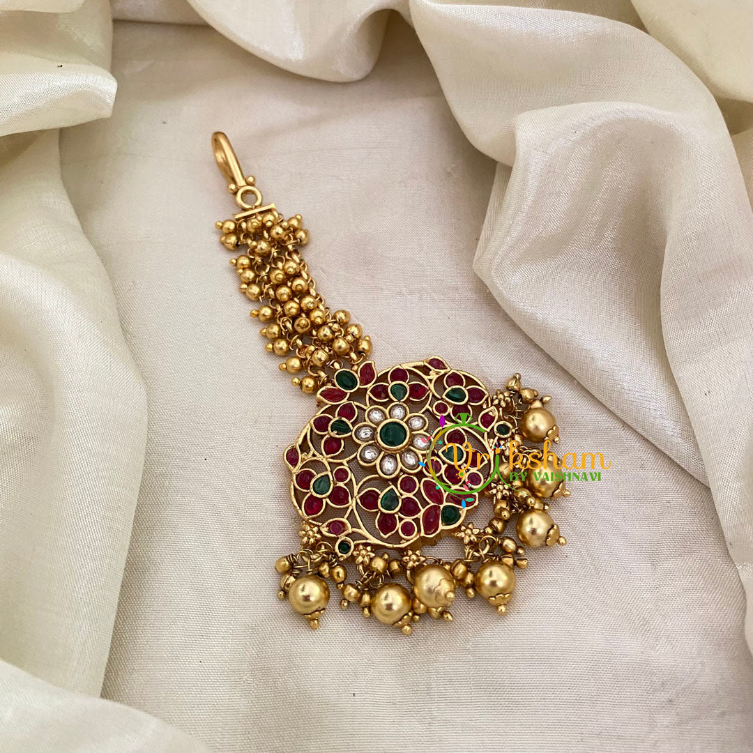 Premium Cluster Ghungroo Maang Tikka -Gold Bead -G8783