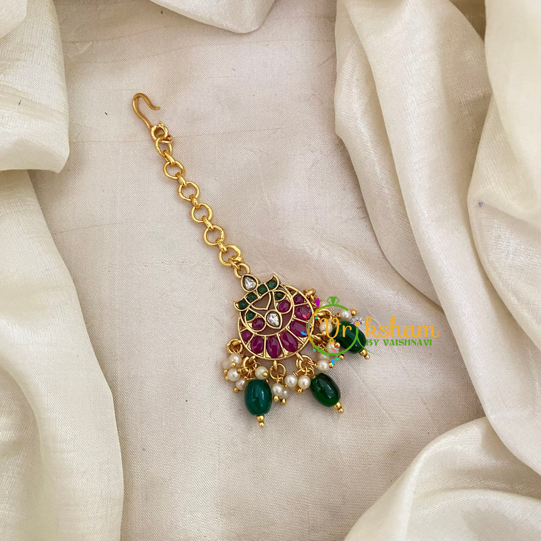 Elegant Simple Single Chain Maang Tikka -Chandh -Green Bead-G8786