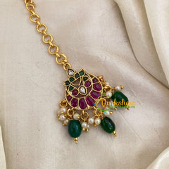 Elegant Simple Single Chain Maang Tikka -Chandh -Green Bead-G8786