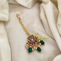 Elegant Simple Single Chain Maang Tikka -Chandh -Green Bead-G8786