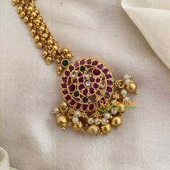 Premium Cluster Ghungroo Maang Tikka -Round Peacock-Gold Bead and Pearl-G8785