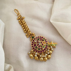 Premium Cluster Ghungroo Maang Tikka -Round Peacock-Gold Bead and Pearl-G8785