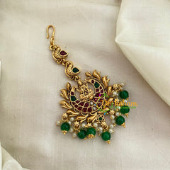 Premium Lakshmi Short Maang Tikka -Green Bead-G8772