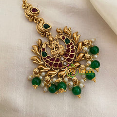 Premium Lakshmi Short Maang Tikka -Green Bead-G8772