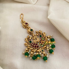 Premium Lakshmi Short Maang Tikka -Green Bead-G8772