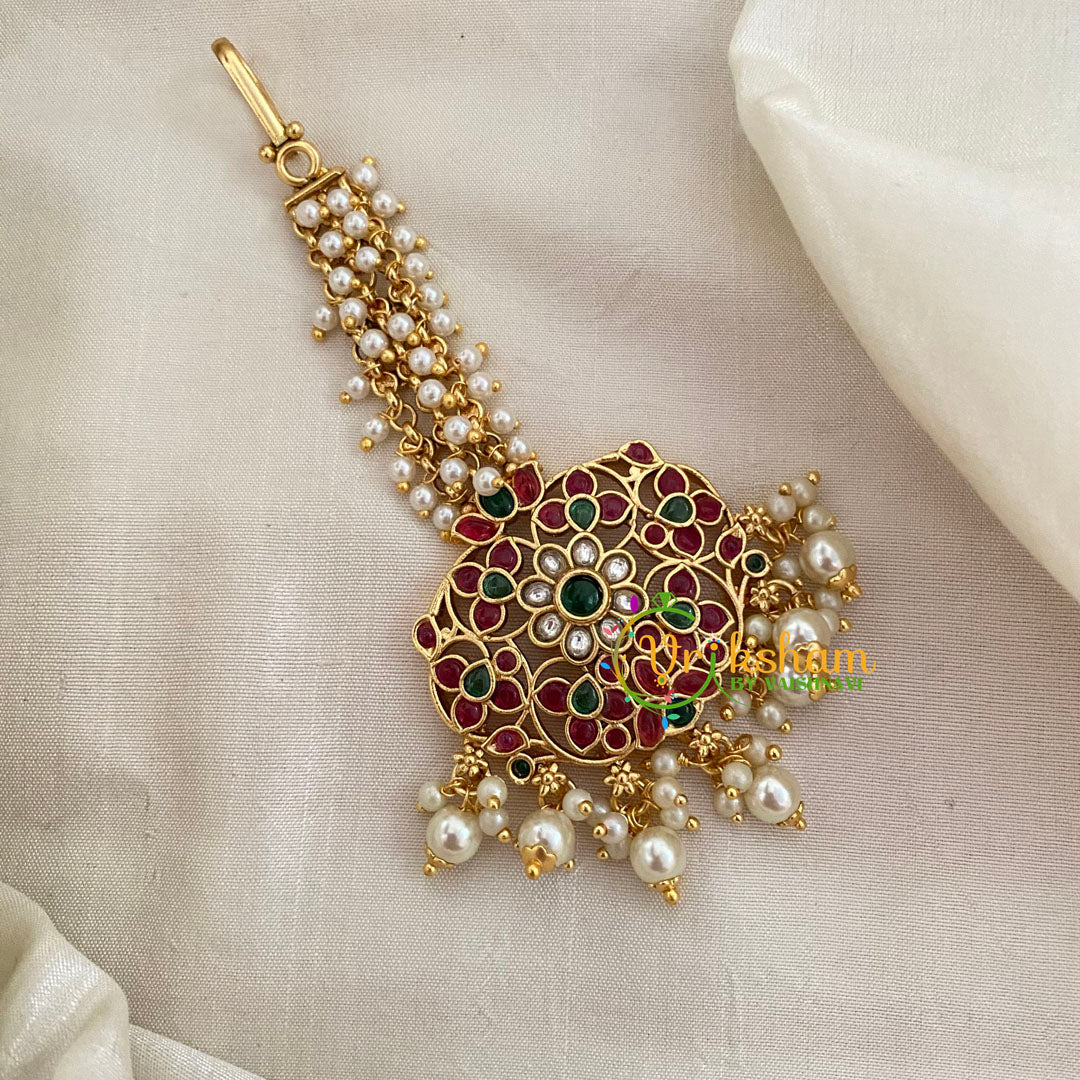 Premium Cluster Pearl AD Stone Maang Tikka -Pearl-G8779