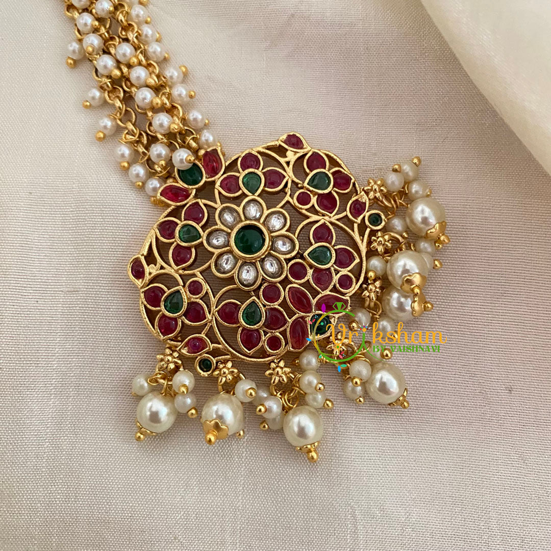 Premium Cluster Pearl AD Stone Maang Tikka -Pearl-G8779