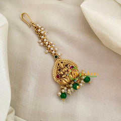 Cluster Pearl Lakshmi Maang Tikka -Green Bead -G8778