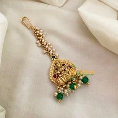 Cluster Pearl Lakshmi Maang Tikka -Green Bead -G8778