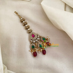 Victorian Diamond Maang Tikka -Tilak-Red Bead-VV620