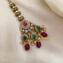 Victorian Diamond Maang Tikka -Tilak-Red Bead-VV620