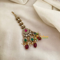 Victorian Diamond Maang Tikka -Tilak-Red Bead-VV620