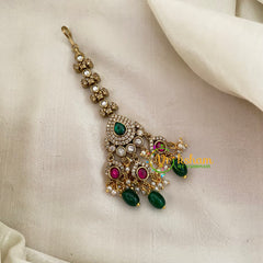 Victorian Diamond Maang Tikka-Tilak-Green Bead -VV624