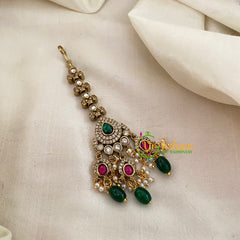 Victorian Diamond Maang Tikka-Tilak-Green Bead -VV624