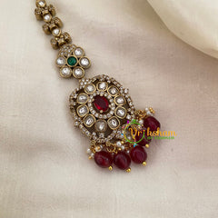 Victorian Diamond Maang Tikka -Floral-Red Bead-VV628