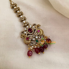 Victorian Diamond Maang Tikka -Dual Peacock-Red Bead-VV630