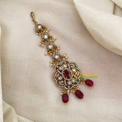 Victorian Diamond Maang Tikka -Red-Red Bead-VV632