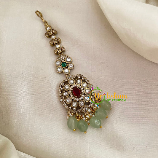 Victorian Diamond Maang Tikka -Pastel Green Bead-VV633