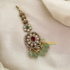 Victorian Diamond Maang Tikka -Pastel Green Bead-VV633