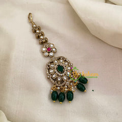 Victorian Diamond Maang Tikka -Green-Green Bead-VV634