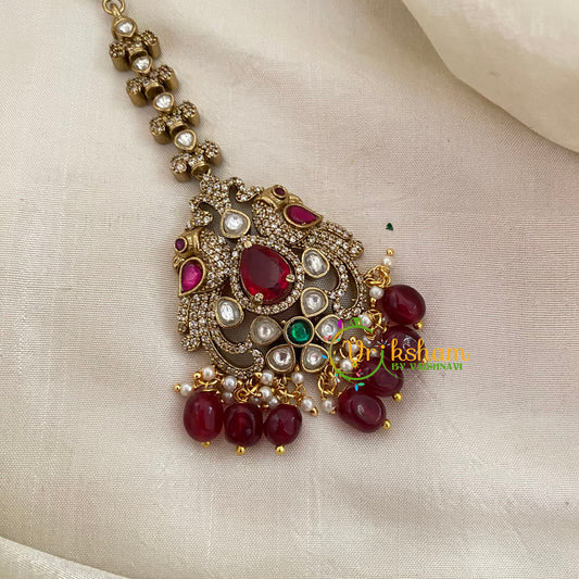 Victorian Diamond Maang Tikka -Red Bead-VV635