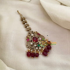 Victorian Diamond Maang Tikka -Red Bead-VV635