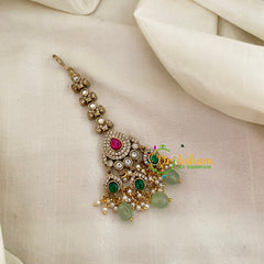 Victorian Diamond Maang Tikka -Tilak-Pastel Green Bead-VV636