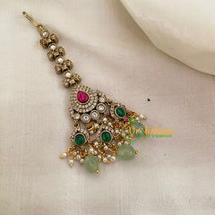 Victorian Diamond Maang Tikka -Tilak-Pastel Green Bead-VV636