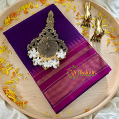 Violet with Purple Kanchi Cotton Saree - Handloom -VS1154