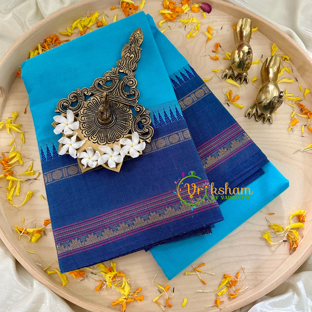 Light Blue Kanchi Cotton Saree - Handloom -VS1153