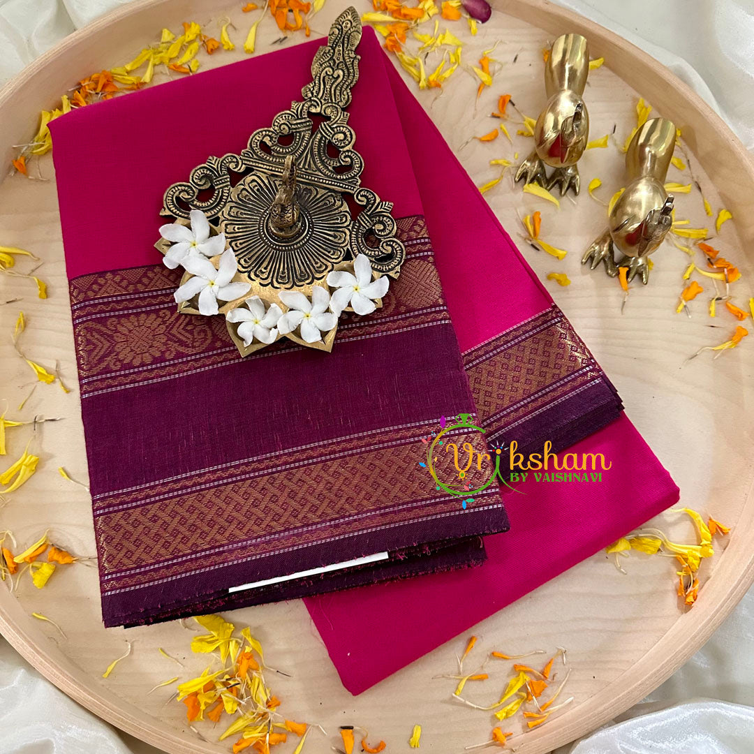 Pink Kanchi Cotton Saree - Handloom -VS1144