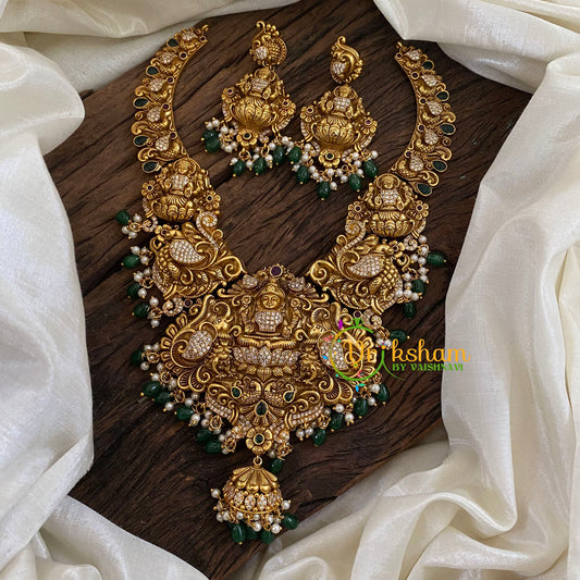 Gold Look Alike Lakshmi Pendant Short Neckpiece-Green bead-G9615