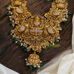 Gold Look Alike Lakshmi Pendant Short Neckpiece-Green bead-G9615