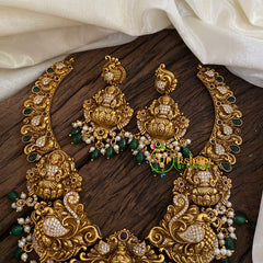 Gold Look Alike Lakshmi Pendant Short Neckpiece-Green bead-G9615