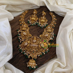 Gold Look Alike Lakshmi Pendant Short Neckpiece-Green bead-G9615