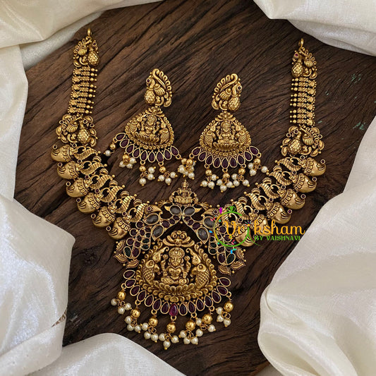 Gold Look Alike Lakshmi Pendant Short Neckpiece-Maanga-Gold bead-G9617