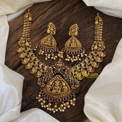 Gold Look Alike Lakshmi Pendant Short Neckpiece-Maanga-Gold bead-G9617