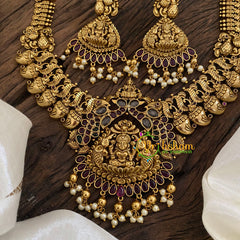 Gold Look Alike Lakshmi Pendant Short Neckpiece-Maanga-Gold bead-G9617