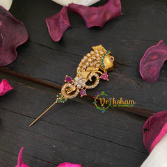 AD Stone Gold Saree Pin -Dress Pin -Gold Brooch- Fish -G8891