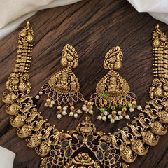 Gold Look Alike Lakshmi Pendant Short Neckpiece-Maanga-Gold bead-G9617