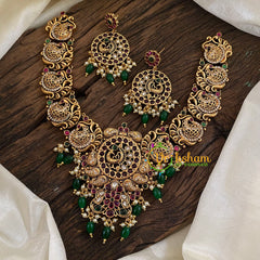 Gold Look Alike Peacock Pendant Short Neckpiece-Green bead-G9614