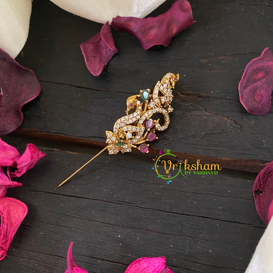 AD Stone Gold Saree Pin -Dress Pin -Gold Brooch -Swan-G8893