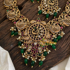 Gold Look Alike Peacock Pendant Short Neckpiece-Green bead-G9614