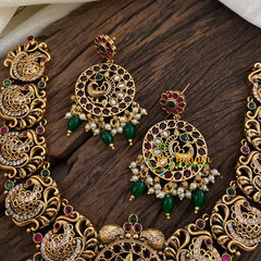 Gold Look Alike Peacock Pendant Short Neckpiece-Green bead-G9614